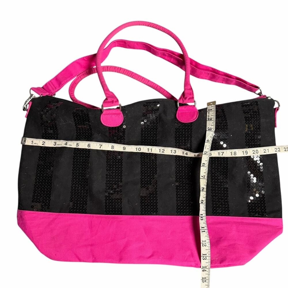 Victoria's Secret Weekender Tote Bag Black and Pink Sequins - Picture 5 of 6